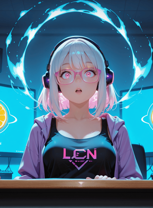 girl, headphones, monitor, can, glasses, desk, laptop, sweatshirt, lemon, candle