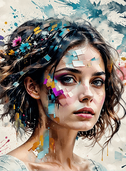 woman, flowers, art, painting