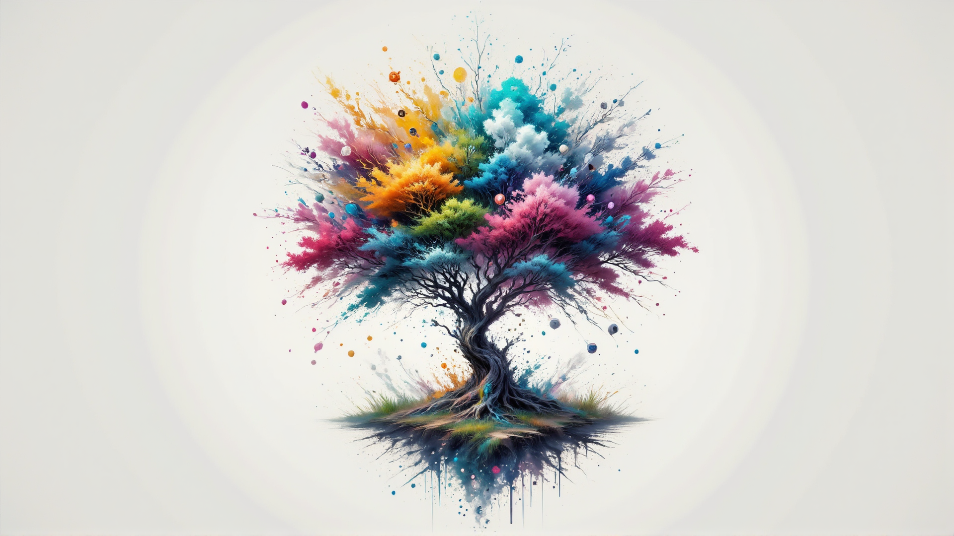 AI generated wallpaper featuring tree, paint, splash