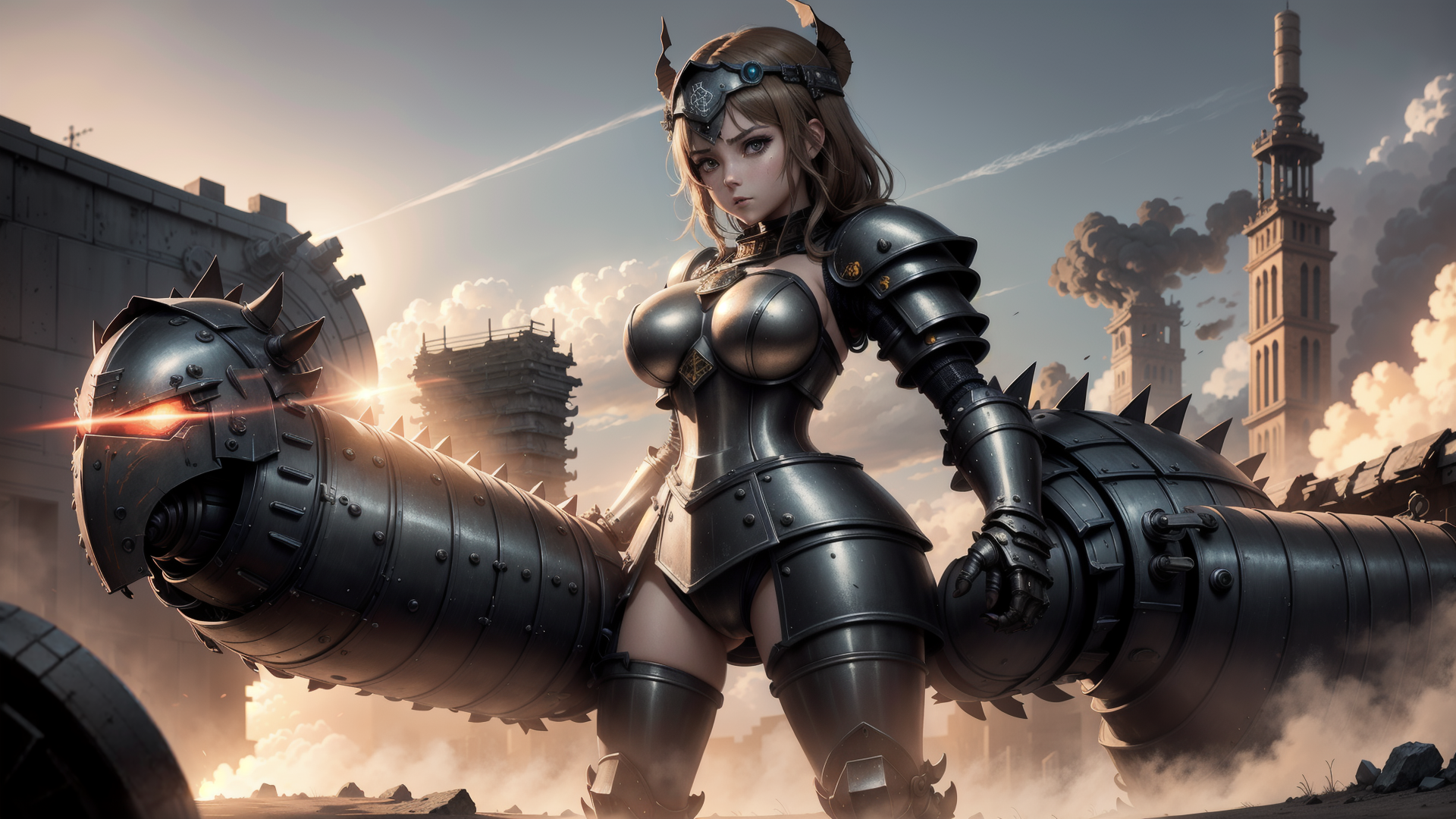 AI generated wallpaper featuring mech, warrior, cannon