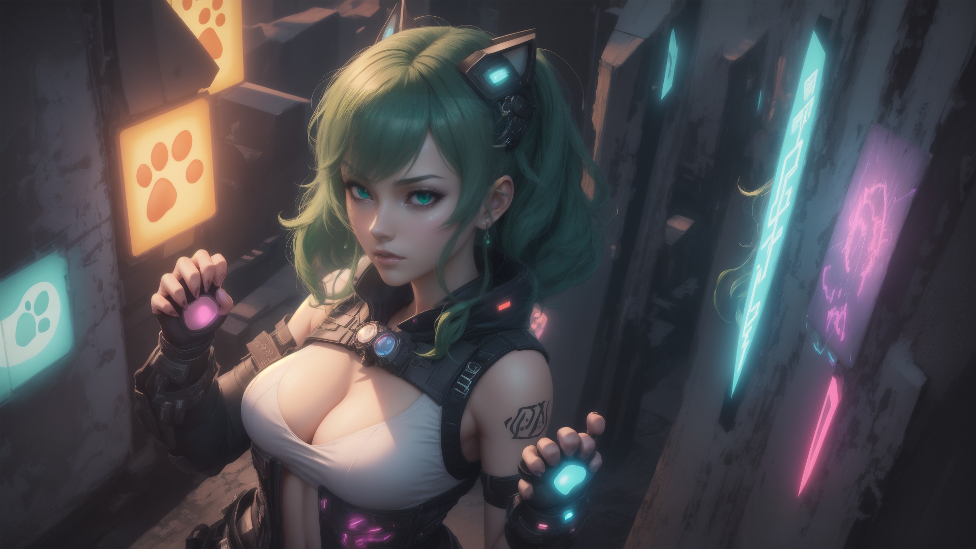 AI generated wallpaper featuring cyborg, woman, gadget