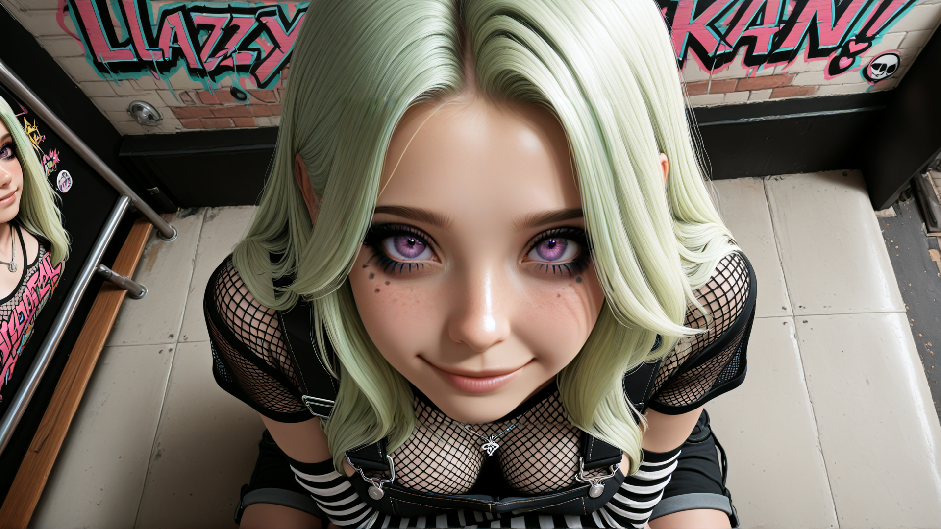 AI generated wallpaper featuring girl, punk, fashion, graffiti, street