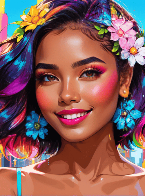woman, flowers, city