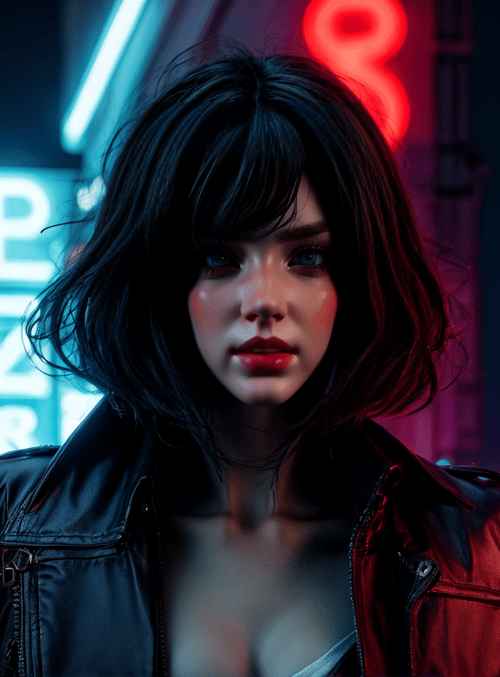 woman, neon, city