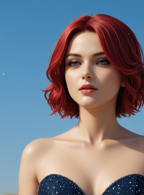 woman, red hair, dress