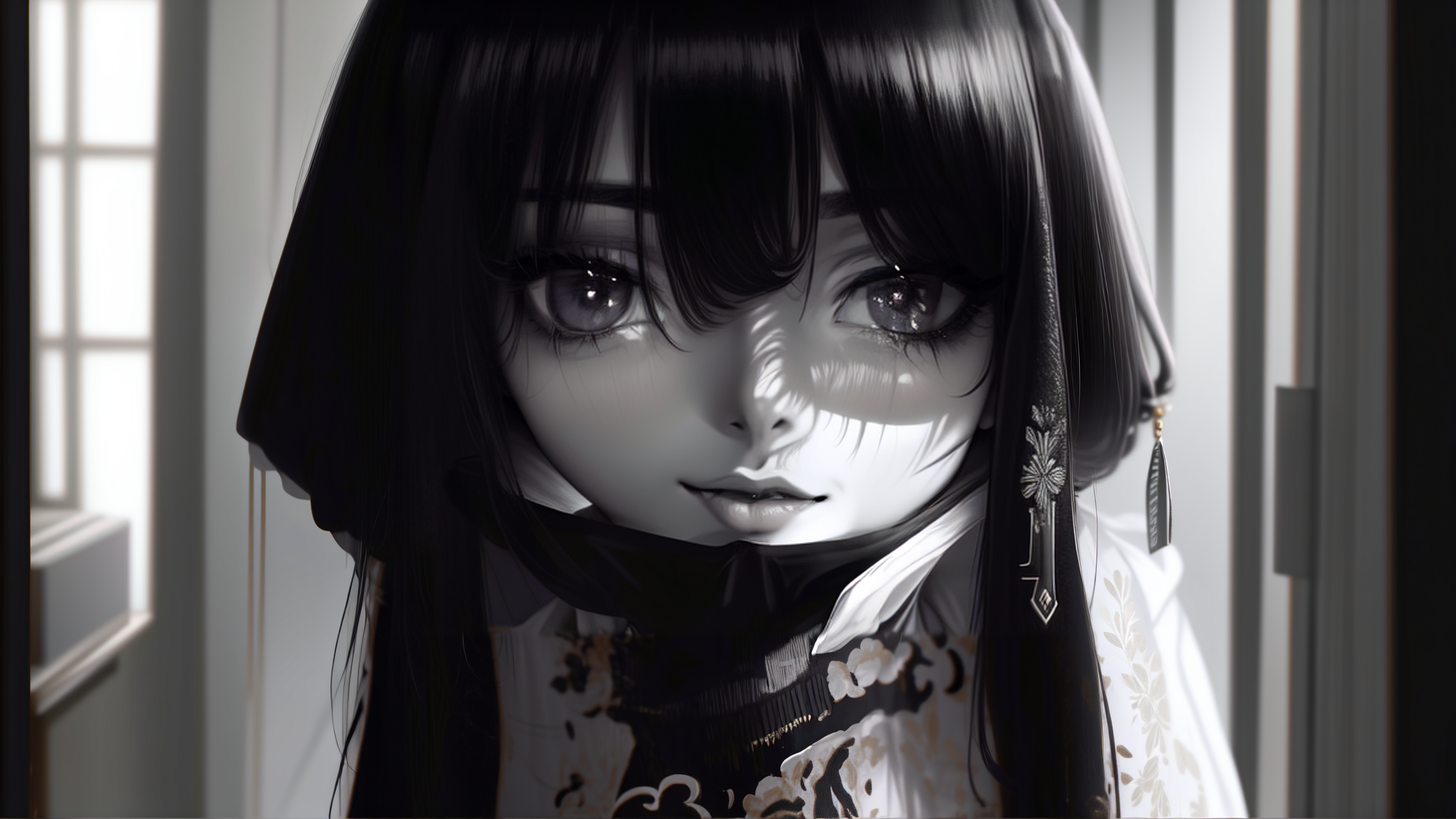 AI generated wallpaper featuring girl, anime, traditional