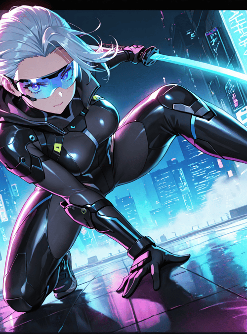 cyberpunk, female, sword