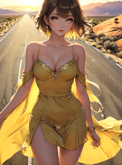 woman, road, desert