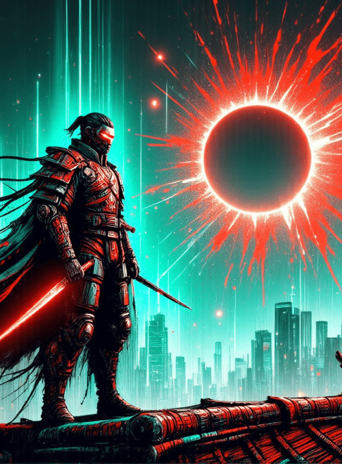 samurai, cityscape, swordsman
