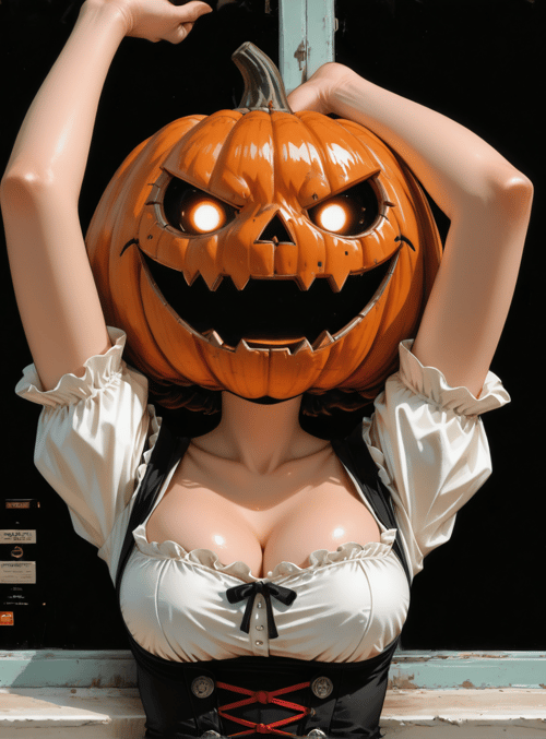 pumpkin, woman, window, costume, jack-o-lantern