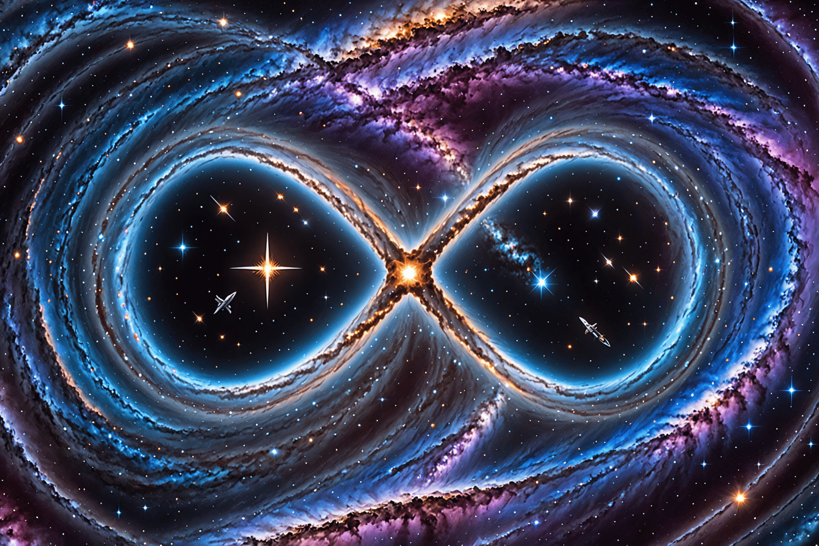 AI generated wallpaper featuring galaxy, spaceship, infinite symbol