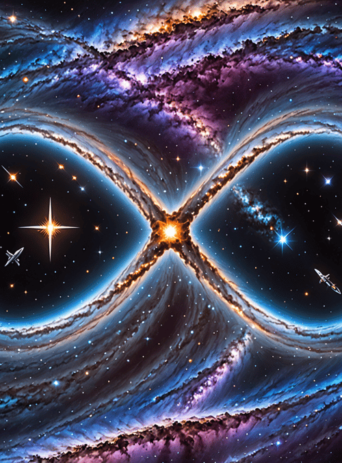 galaxy, spaceship, infinite symbol