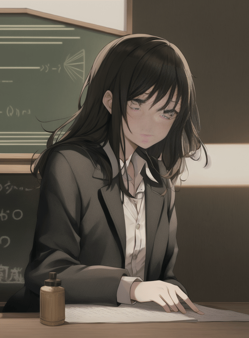 girl, classroom, chalkboard