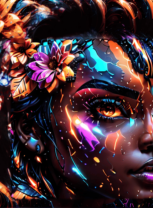 cyborg, woman, flower