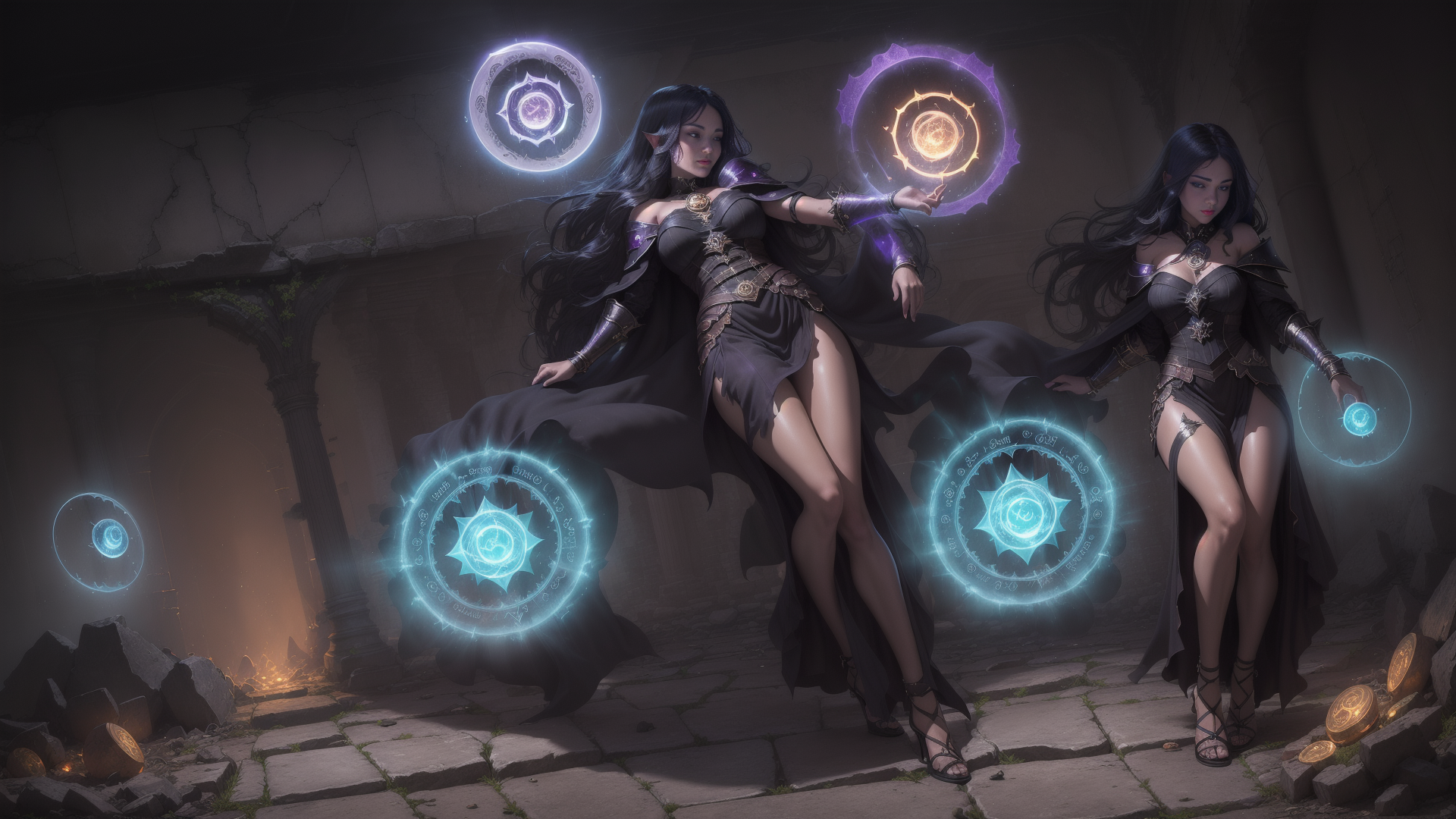 AI generated wallpaper featuring elf, mage, sorceress