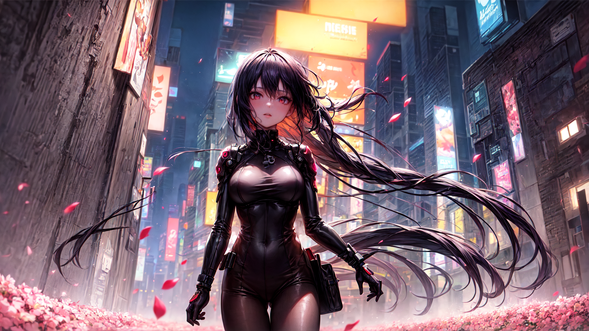 AI generated wallpaper featuring cyborg, anime, woman
