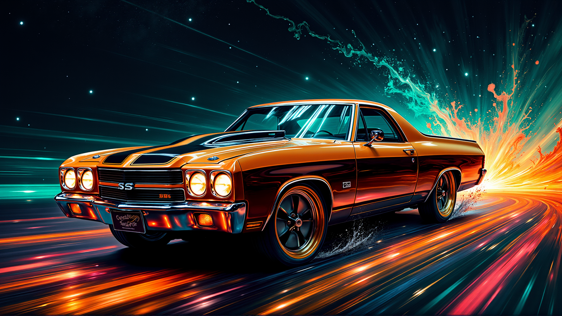 AI generated wallpaper featuring car, classic, truck, muscle, pickup