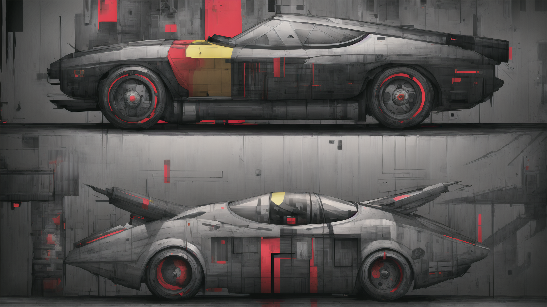 AI generated wallpaper featuring car, sports car, concept car, vehicle, futuristic car, design