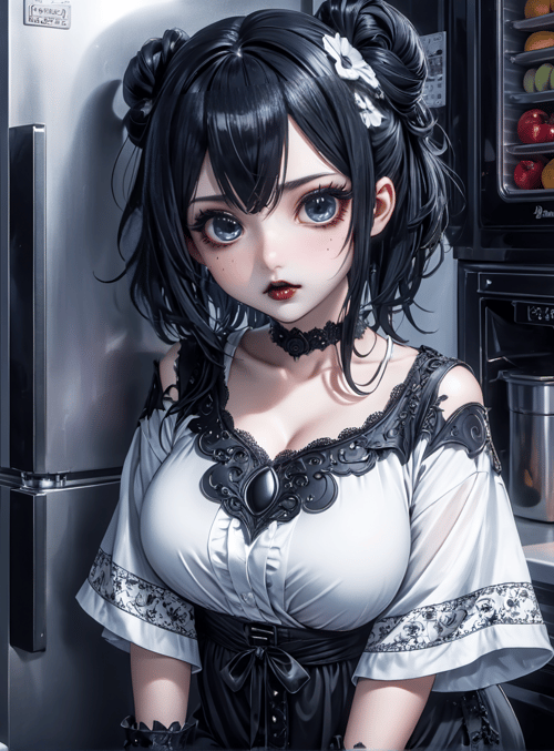 anime girl, refrigerator, fruit