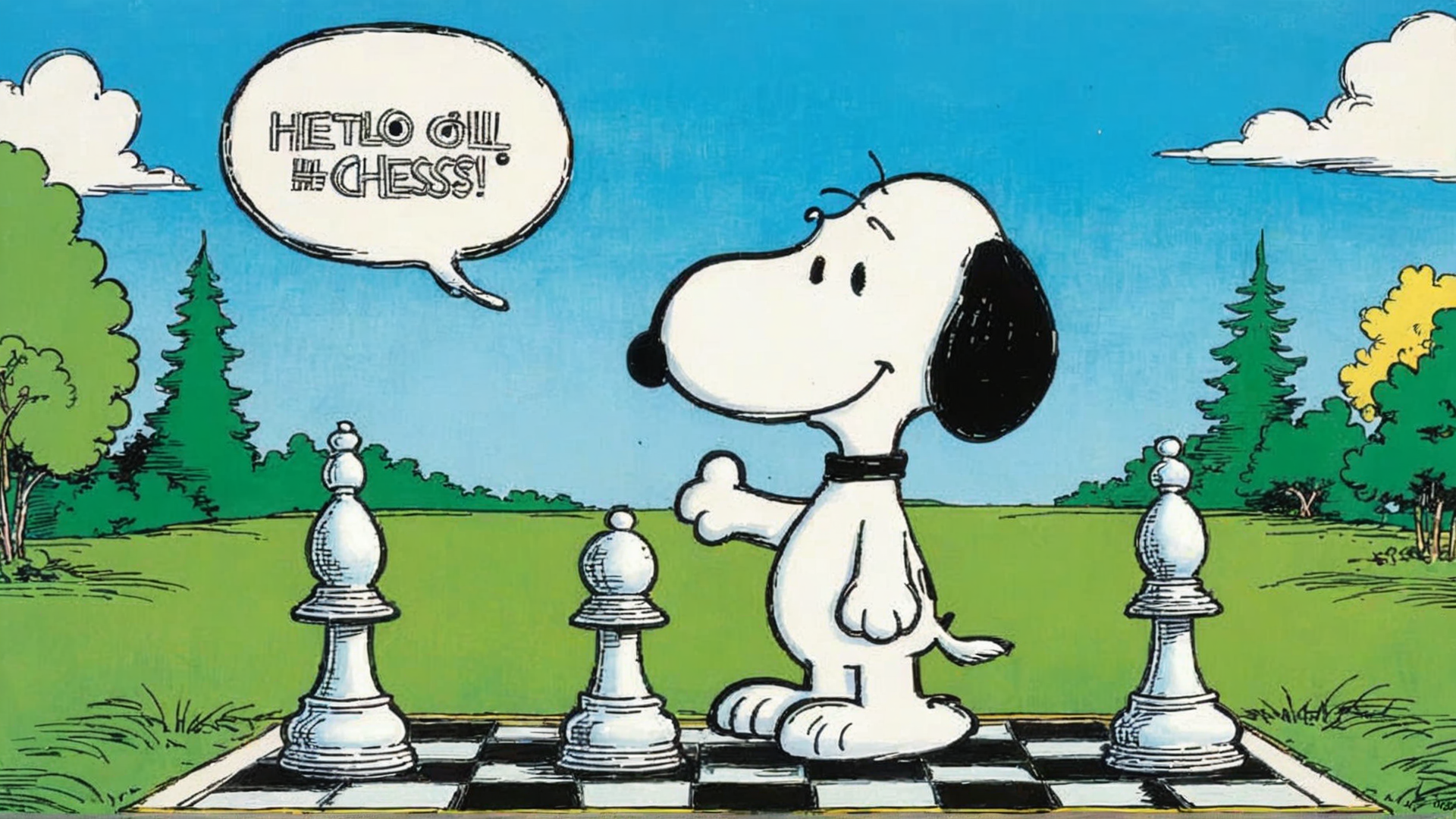 AI generated wallpaper featuring snoopy, chess, pawns