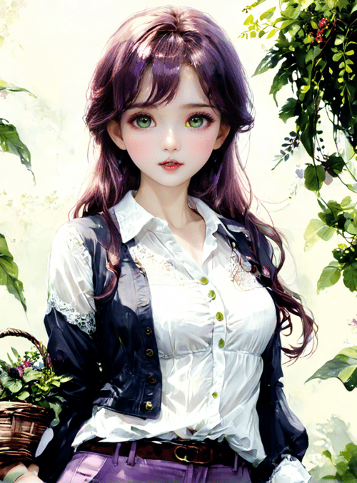 girl, flowers, basket
