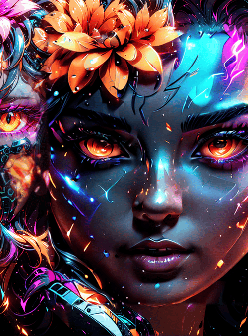 woman, flowers, cybernetics