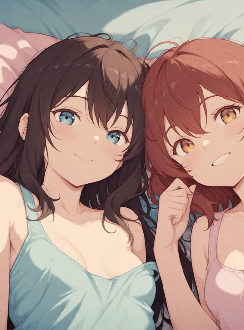 girls, bed, sleepwear