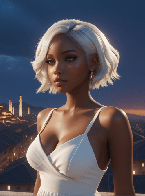 woman, cityscape, mosque, sunset, buildings