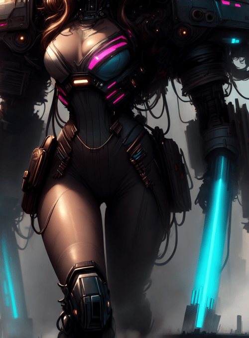 cyborg, robot, woman, cityscape, mech