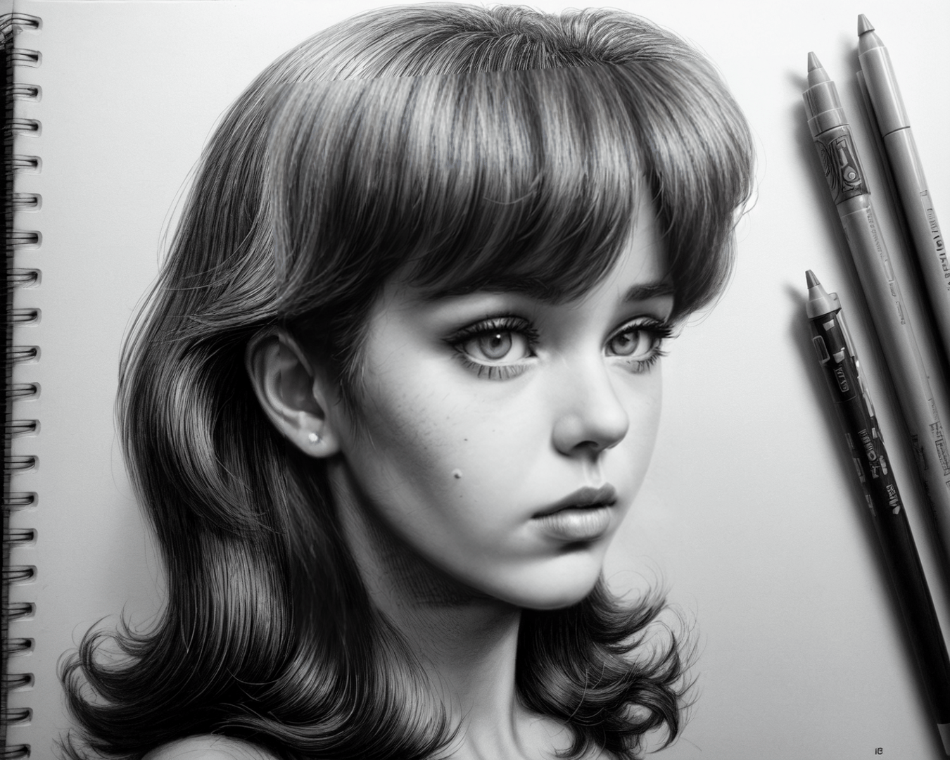 portrait, sketch, woman