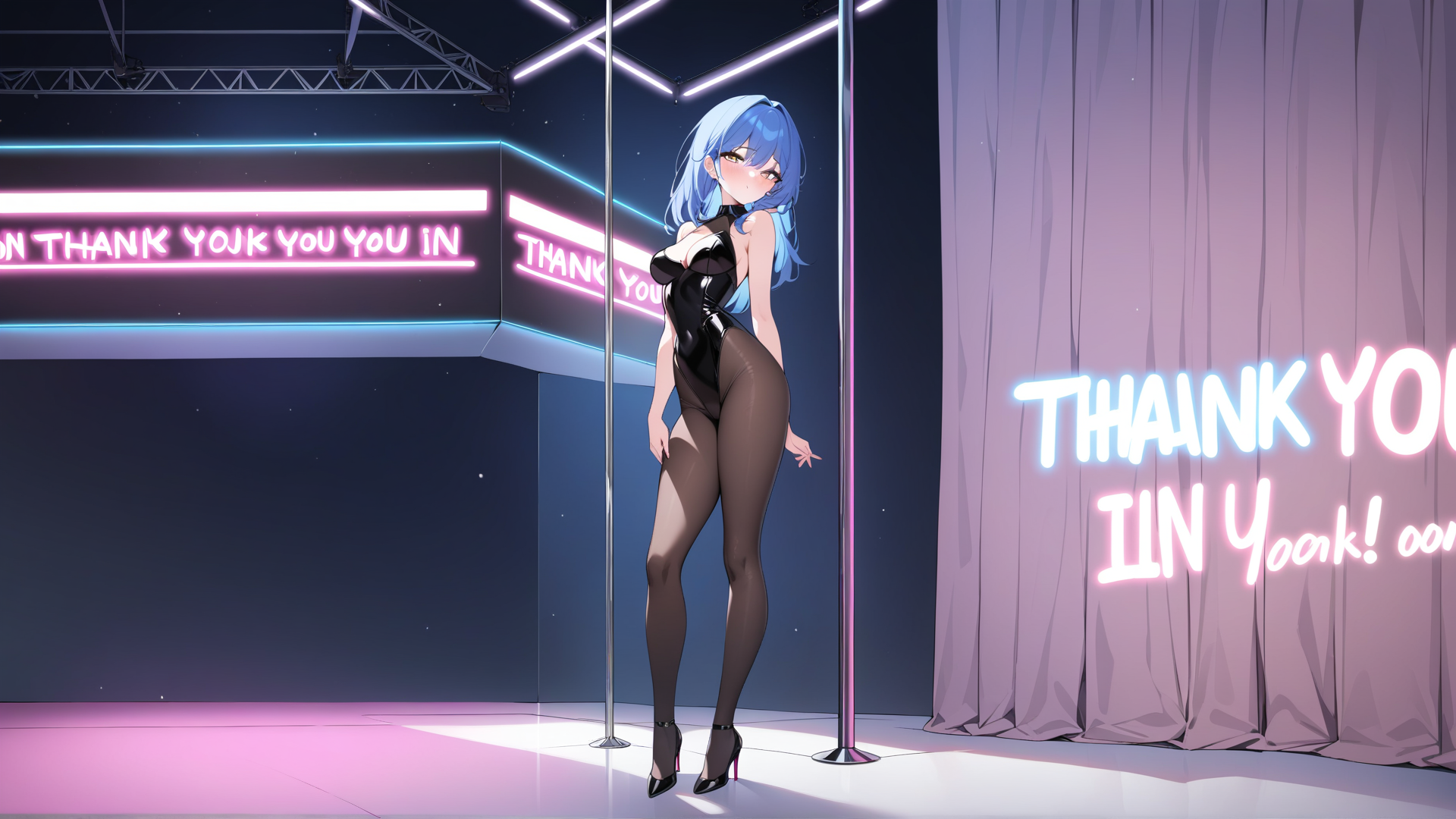 AI generated wallpaper featuring anime girl, pole dancer, neon sign