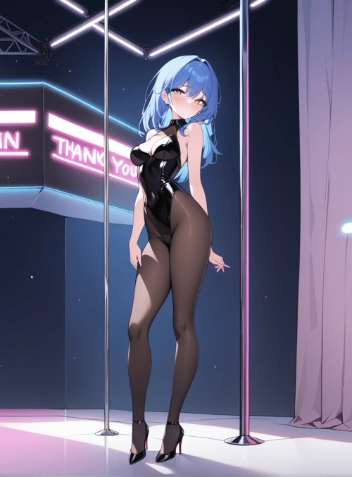 anime girl, pole dancer, neon sign