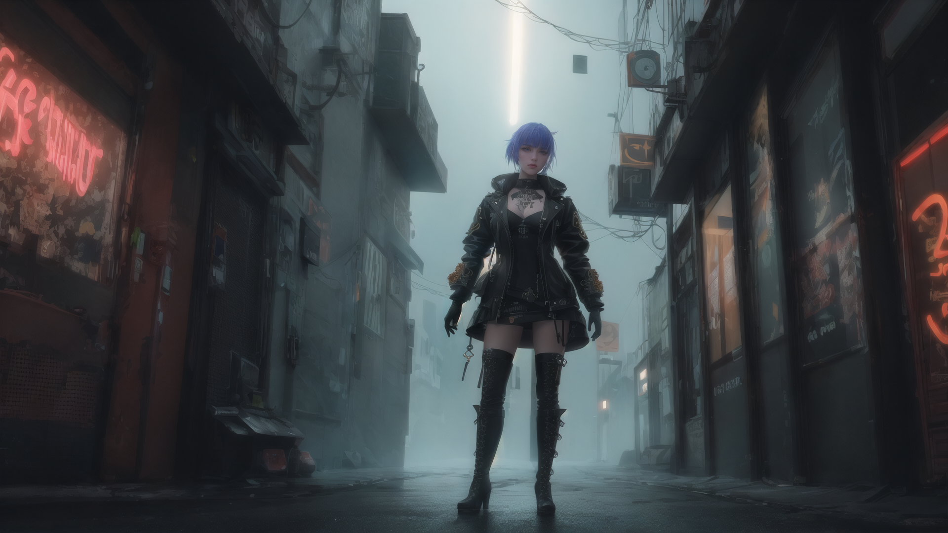 AI generated wallpaper featuring cyberpunk, woman, street