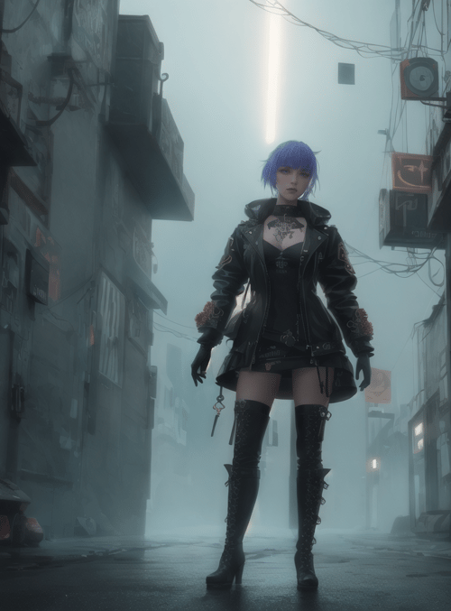 cyberpunk, woman, street