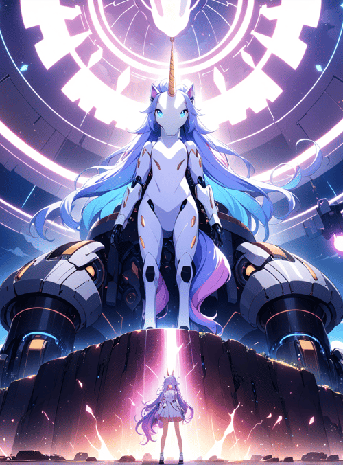 unicorn, robot, girl