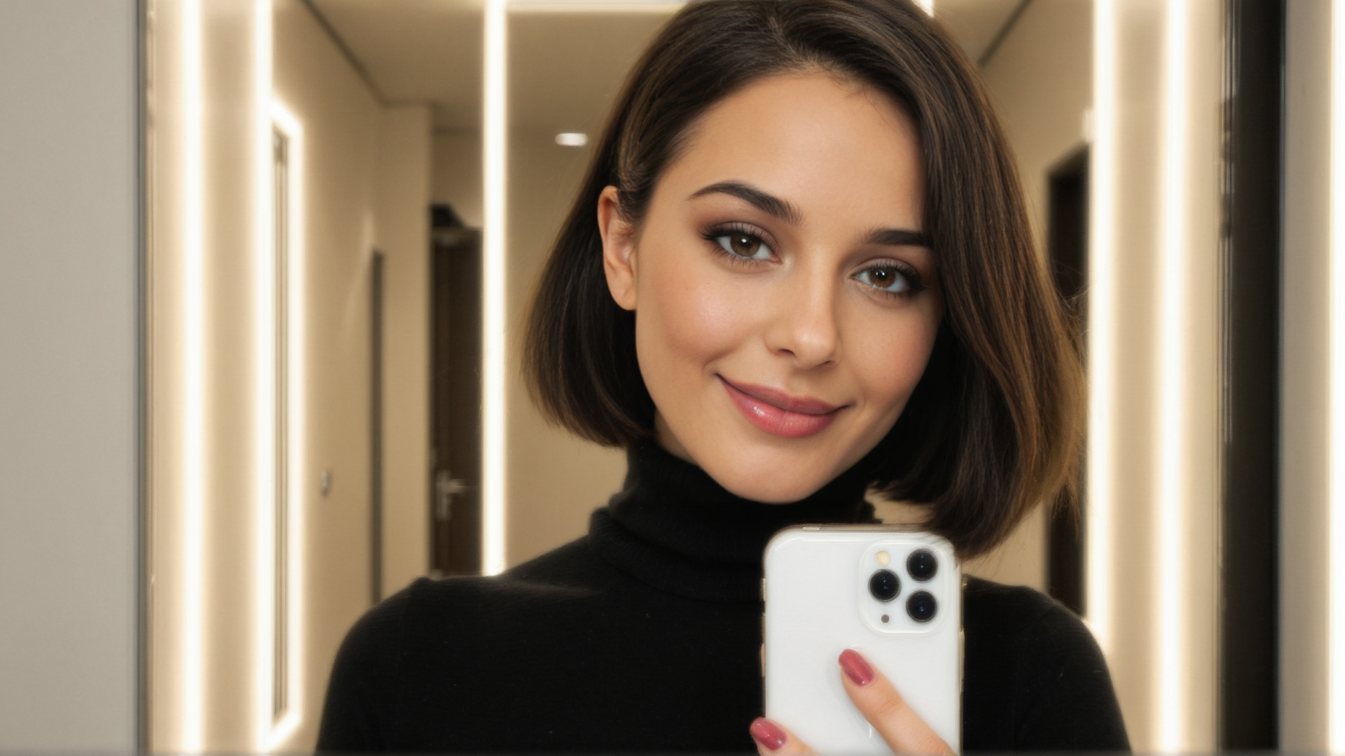 AI generated wallpaper featuring woman, phone, mirror