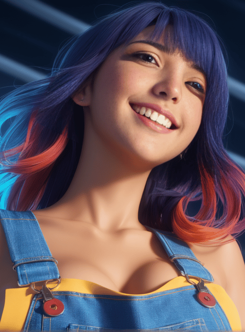 woman, hair, overalls