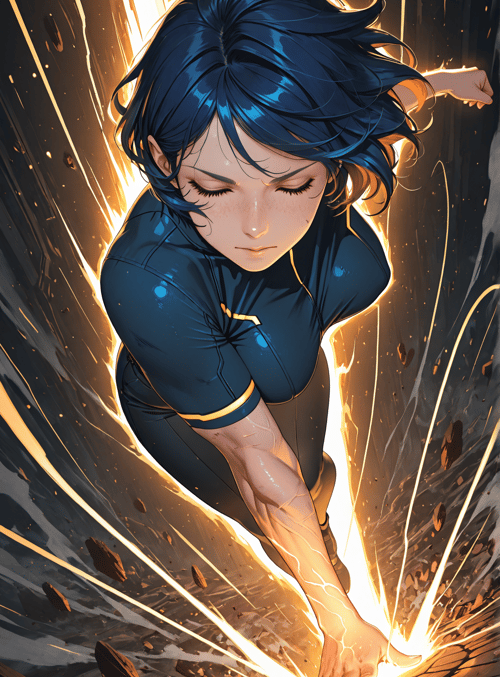 woman, superhero, fire, energy, rock