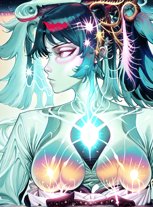 femme, anime, glowing, surreal, character