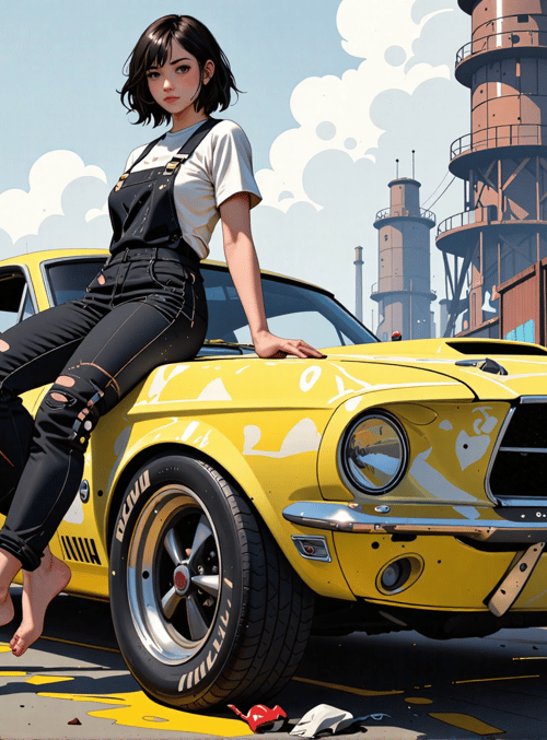 girl, car, graffiti, industrial