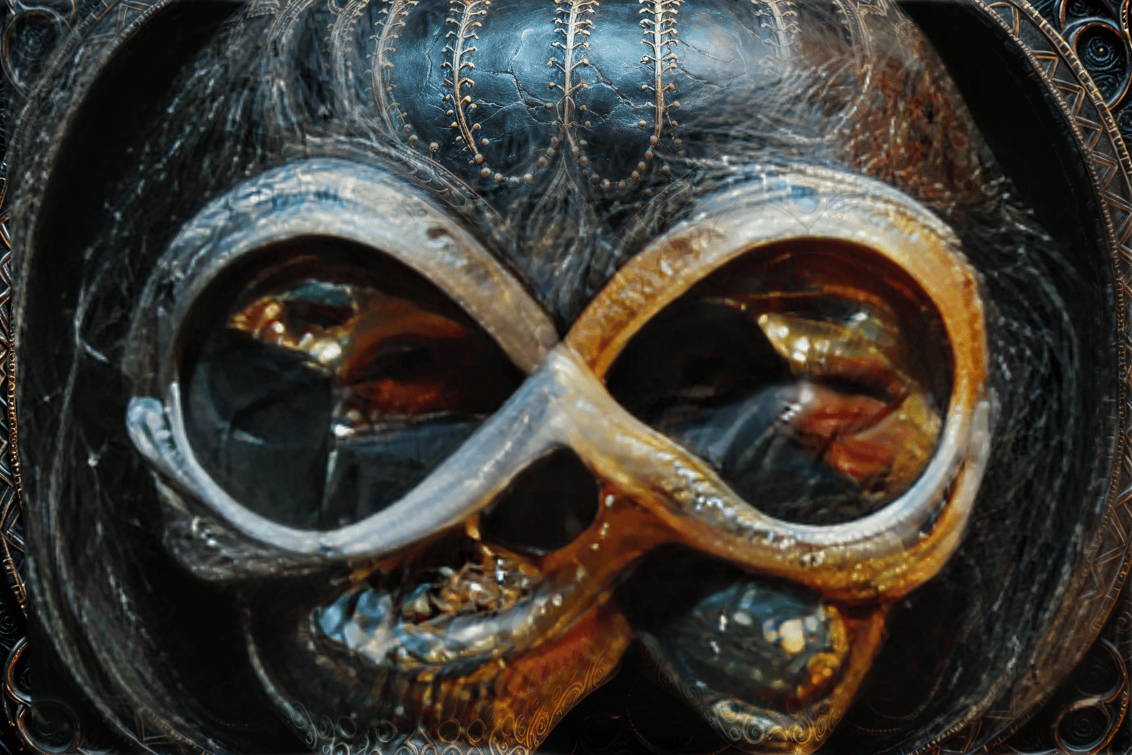 AI generated wallpaper featuring skull, infinity symbol
