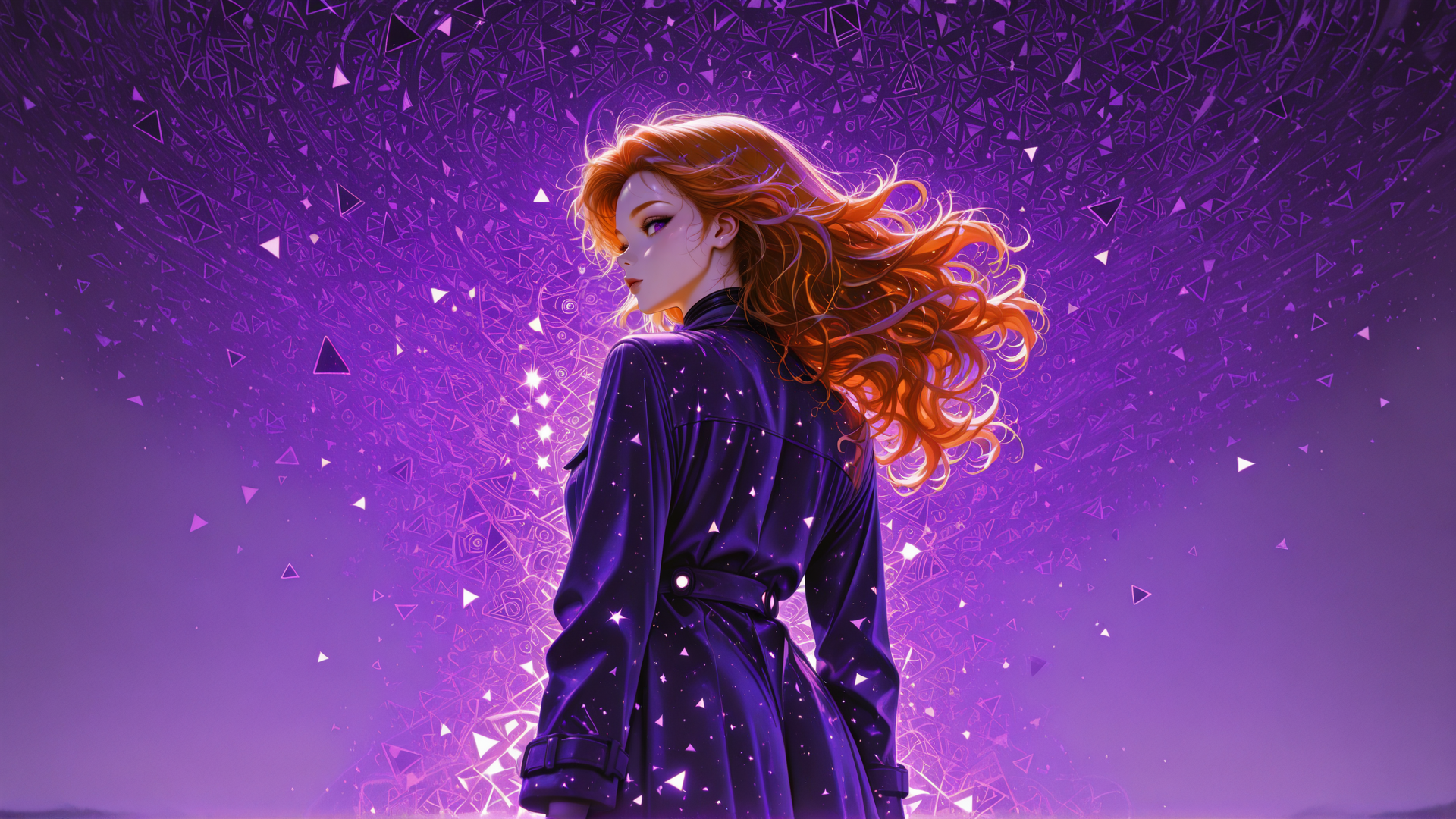 AI generated wallpaper featuring woman, hair, coat
