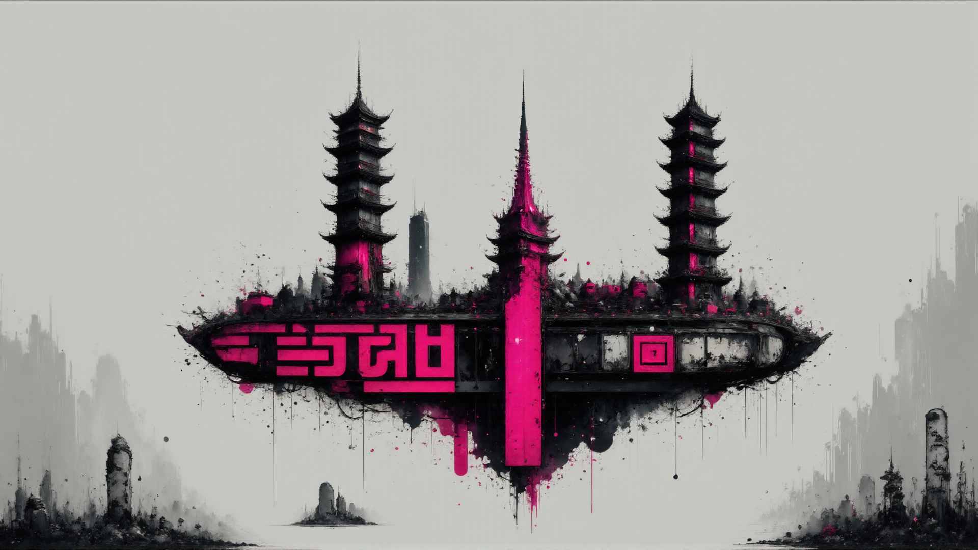AI generated wallpaper featuring tower, city, building, structure, skyscraper, platform, art, design