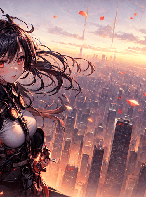 anime girl, cyberpunk city