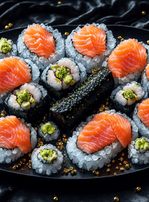 sushi, salmon, avocado