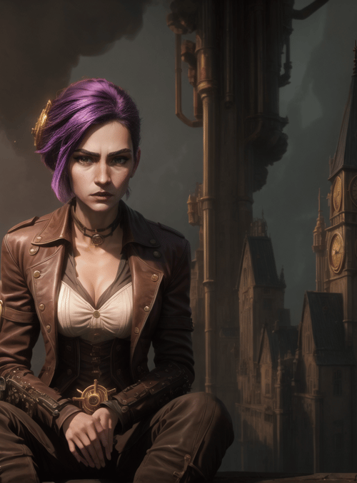 woman, steampunk, cityscape