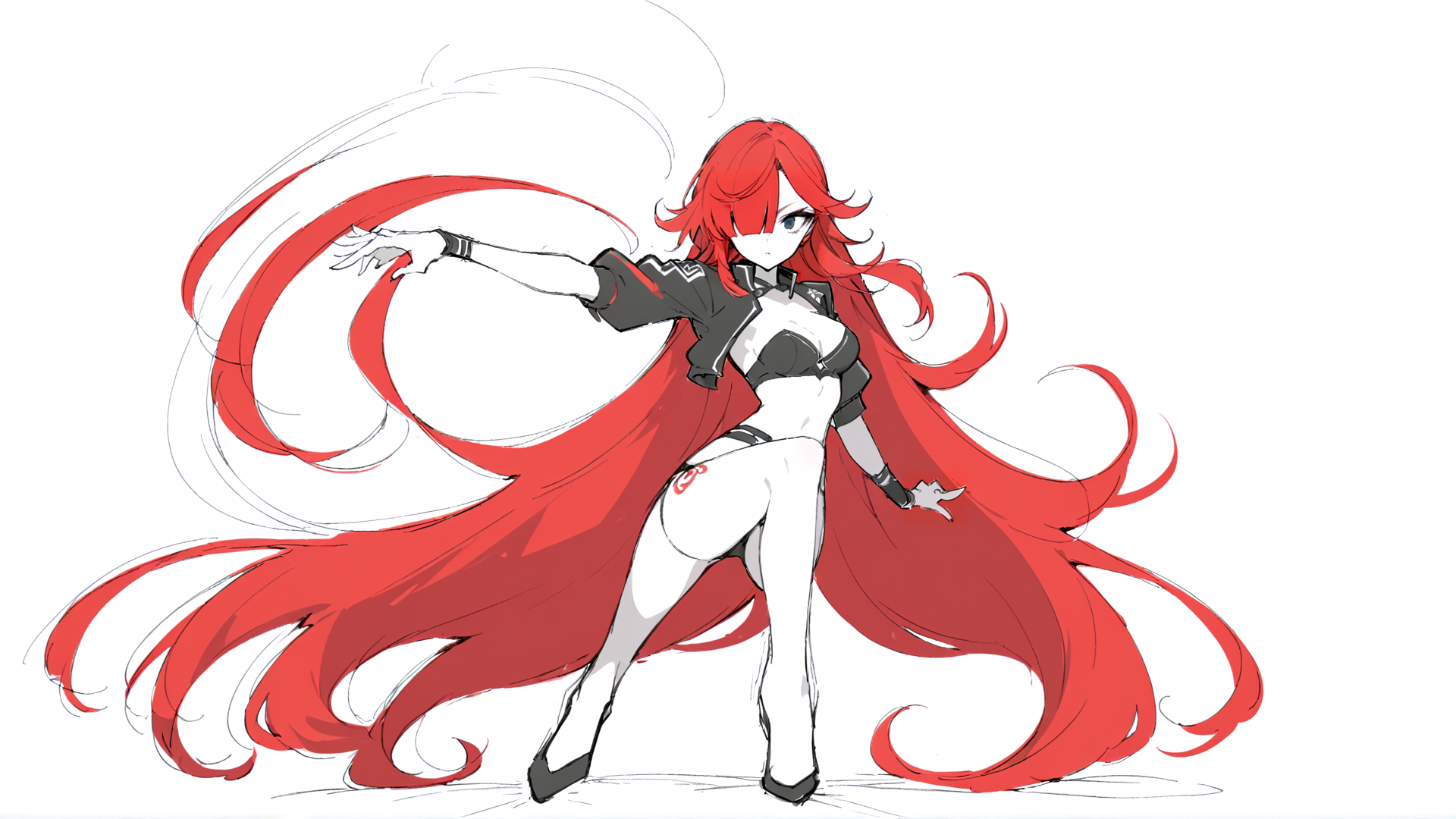 AI generated wallpaper featuring anime girl, red hair, cape, outfit