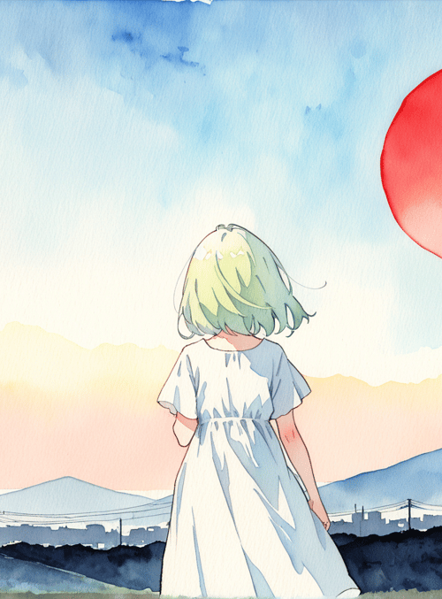 girl, sun, mountains, sky, dress