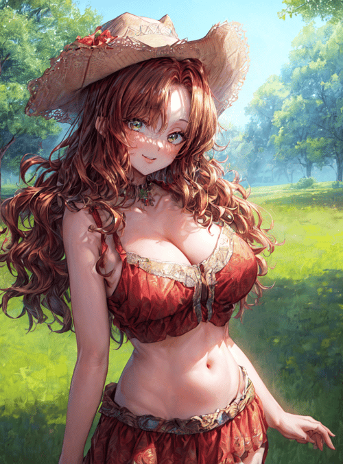 woman, cowboy hat, nature