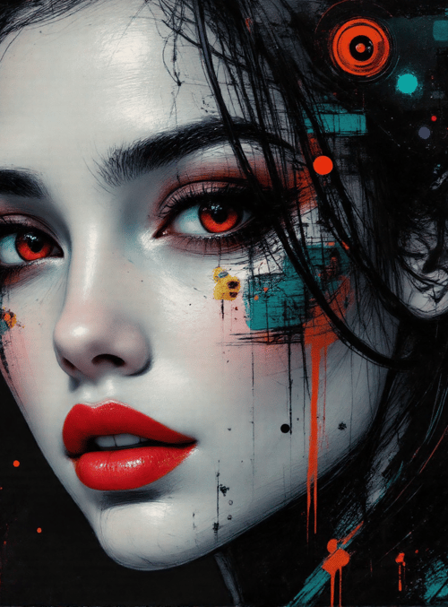 woman, face, hair, paint, dots, splotch